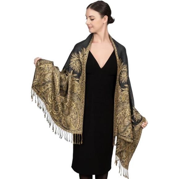 Luxurious Double Layered Jacquard Big Paisley Pashmina Shawl Wrap Scarf - Picture 4 of 5